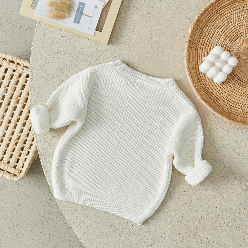 Suefunskry Newborn Baby Girl Boy Knitted Long Sleeve Autumn Winter Sweater Solid Loose Pullover Casual Tops Kids Clothes 3M-5Y