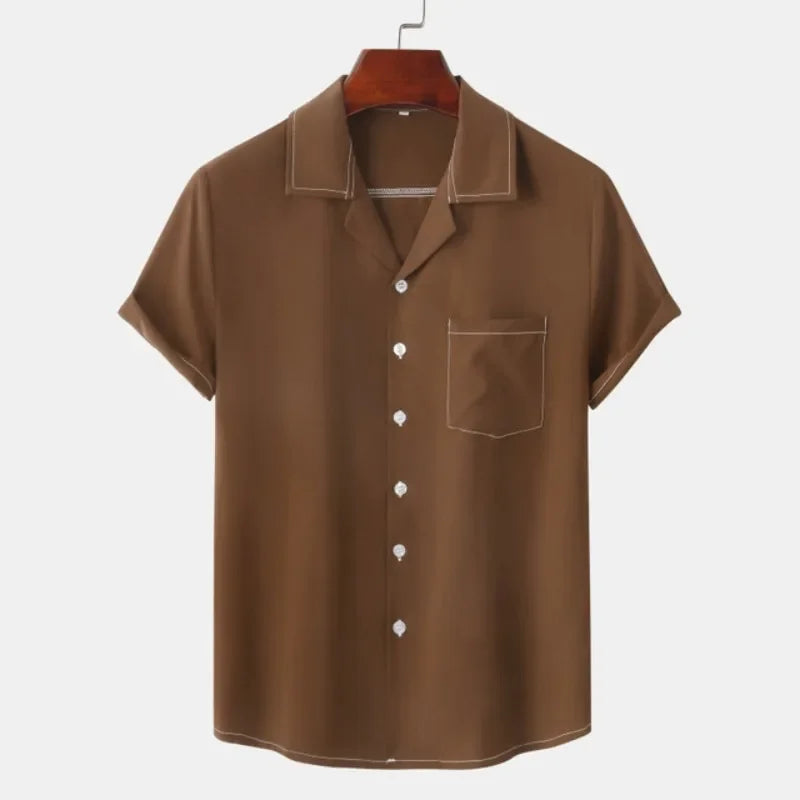 Solid Color Hawaiian Beach men's short-sleeved Tops Comfortable Casual Lapel men's Shirts Summer New men's short-sleeved Shirts