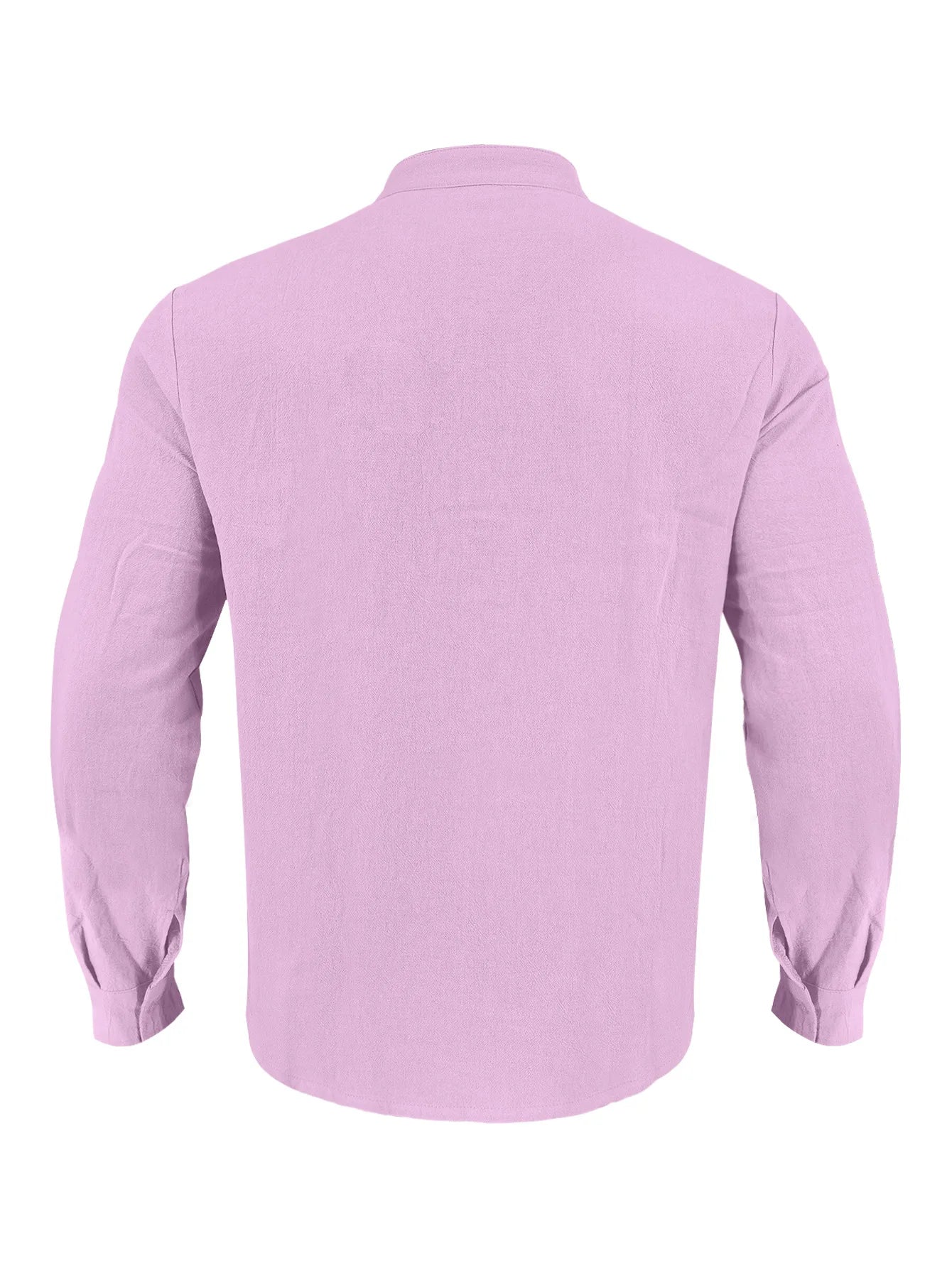 Summer Men's Linen Henry Long Sleeve T-Shirt  European and American Woven Solid Color Casual Polo Shirt