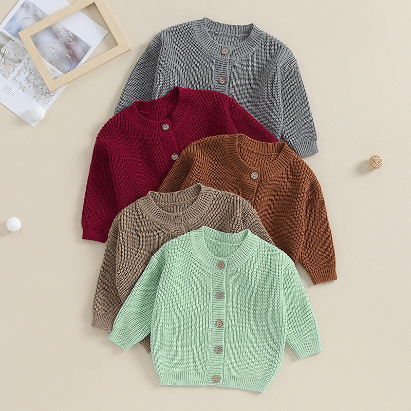 Suefunskry Baby Boys Girls Autumn Winter Knitted Sweater Long Sleeve Solid Color Single-breasted Knitwear Cardigan Jacket