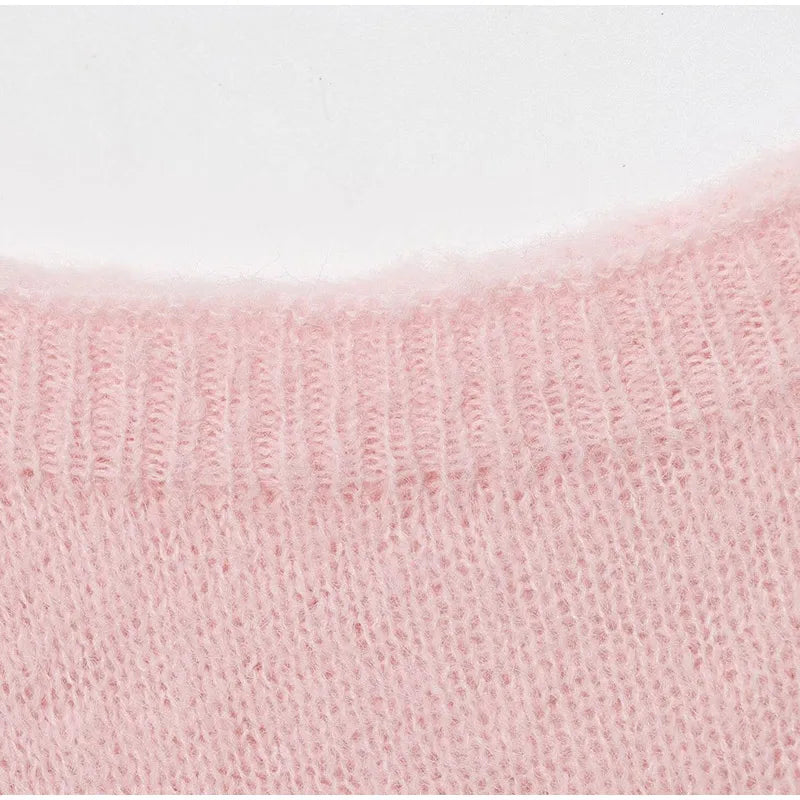 Women Solid Off Shoulder Pullover Fashion Classic Full Sleeve Loose Knitted Mohair Knitwear Lady High Street Autumn Sweaters