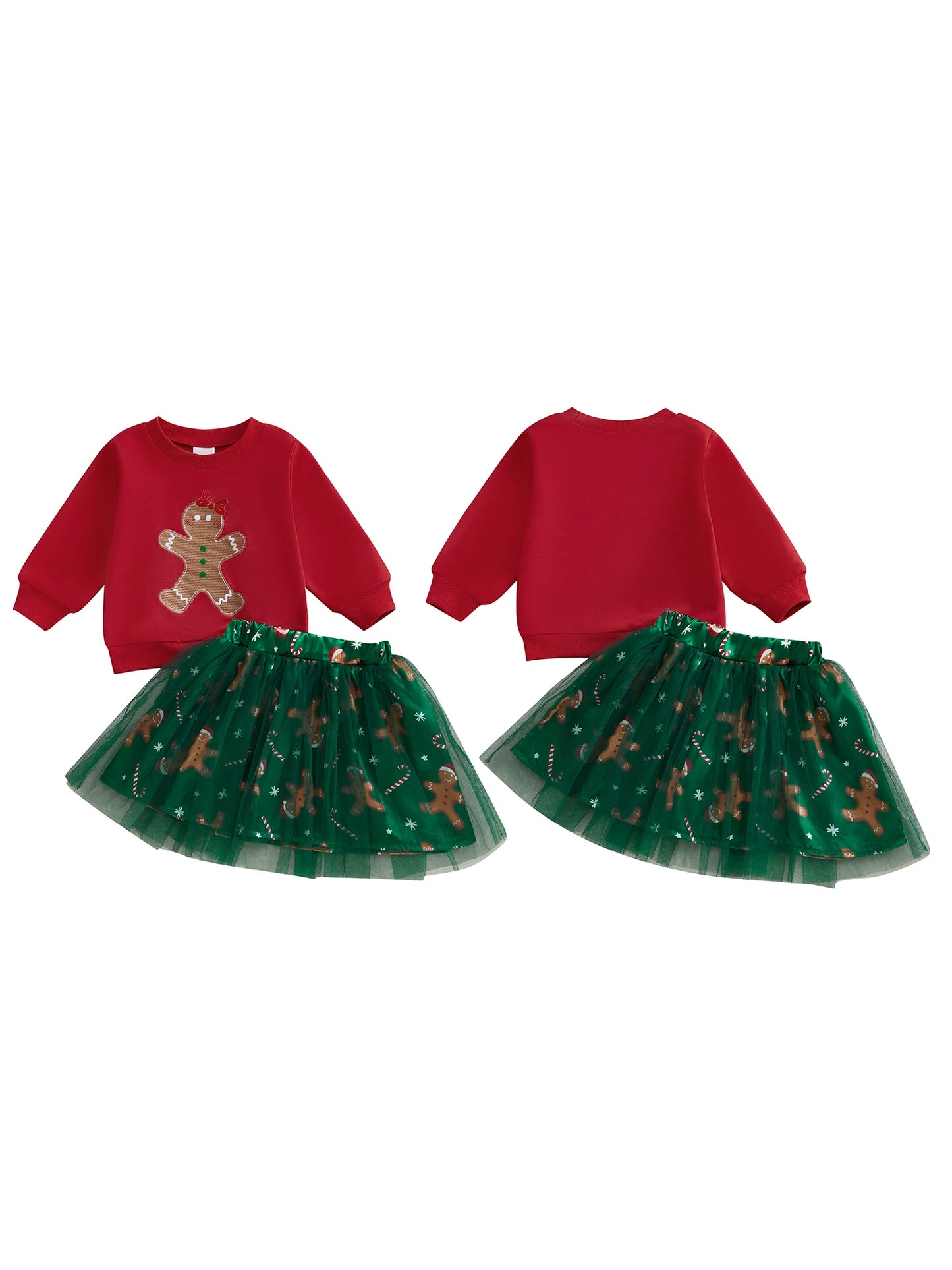 Infant Girls 2-Piece Holiday Set with Long Sleeve Gingerbread Sweatshirt and Tulle Skirt - Festive Baby Clothing for Christmas