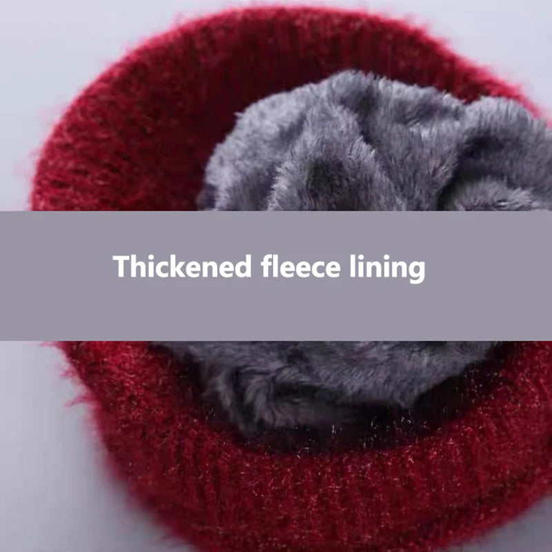 Winter Warm Hat Knitted Hat Casual Fashion Mom Cap Grandmother Hat Plush Thickened Fleece-Lined Warm Wool Christmas Gift