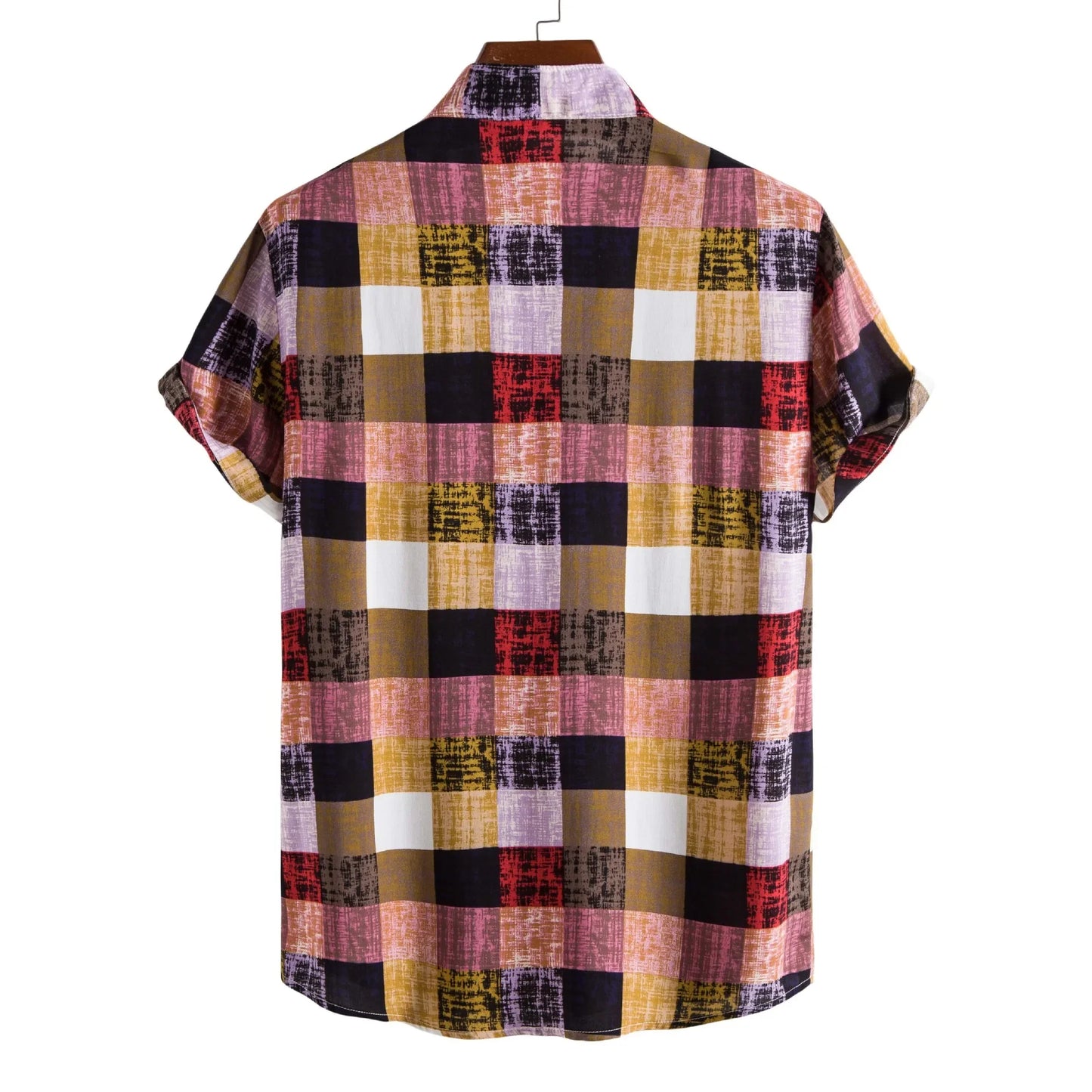 Men's Fashionable Short Sleeve Shirt 2021 New Style Plaid Print Stand Collar Casual Wear Made in China for Global Trade