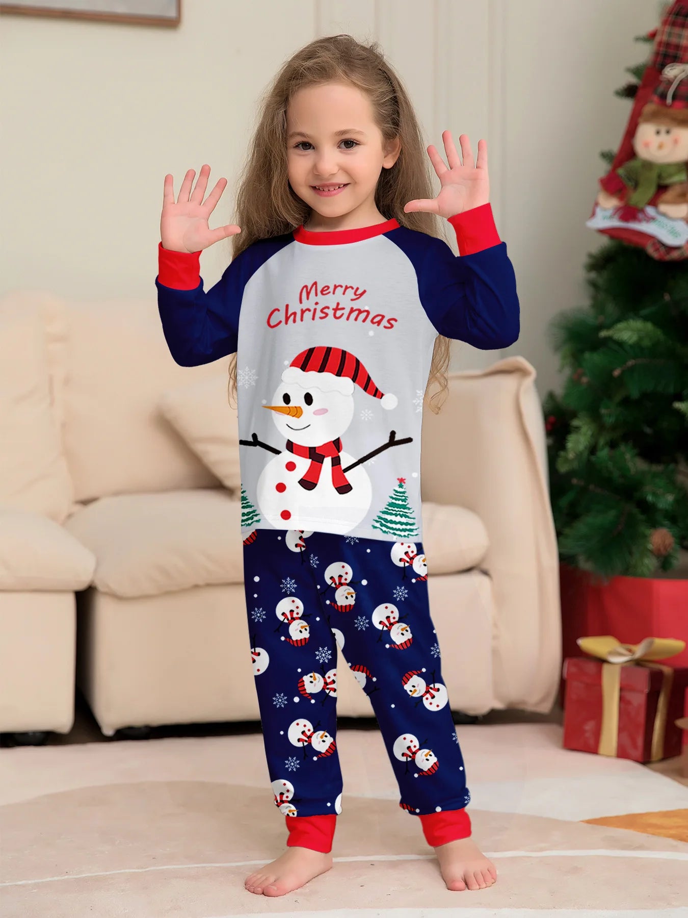 Autumn and winter white snowman Christmas matching parent-child outfit Mom and Dad children dog family pajamas pajama pants set