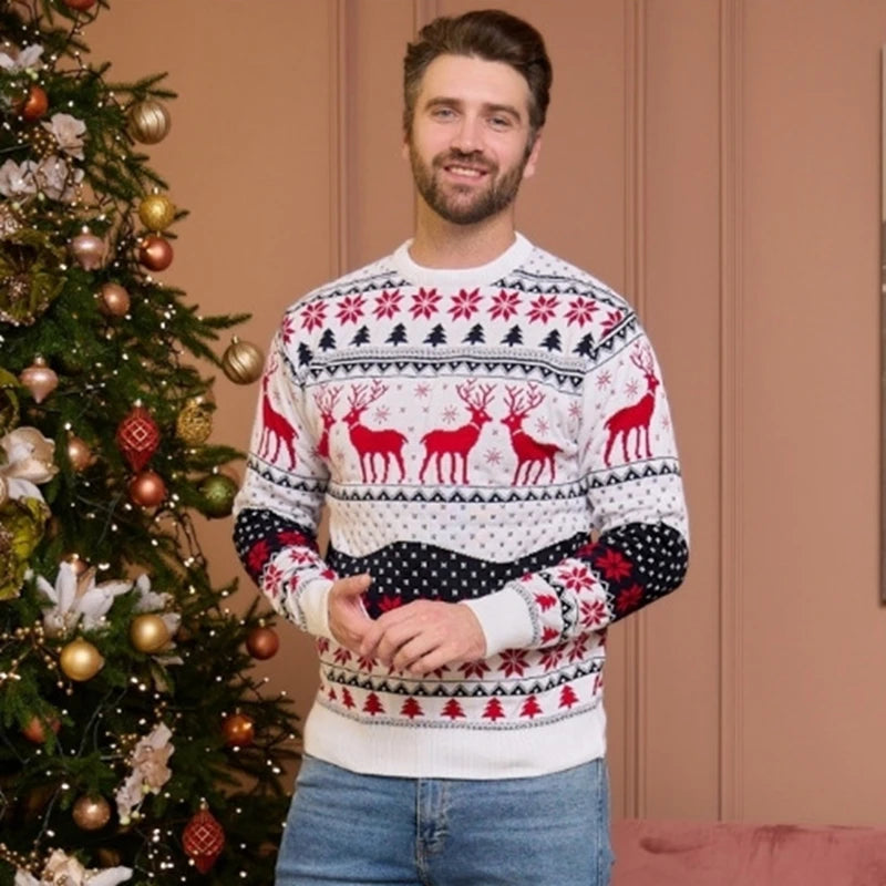 2025 Winter Mom Dad Kids Christmas Sweater Casual Soft Jacquard Knitwear Allover Print Family Matching Pullover Xmas Look Jumper