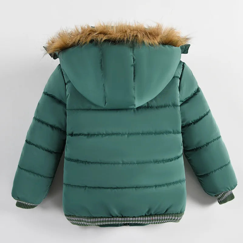 Autumn Winter Boys Jacket New Keep Warm Baby Coat Hooded Zipper Fashion Fur Collar Boys Outerwear 2 3 4 5 6 Years Kids Clothes