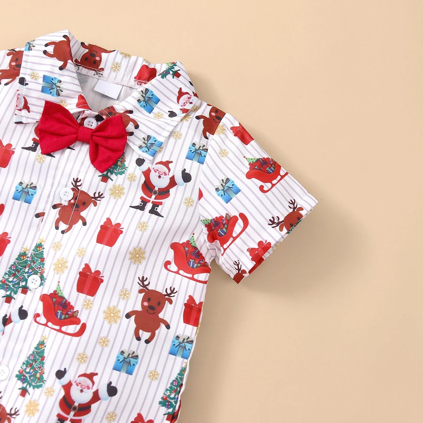 Boys Christmas Outfits For Kids Baby Festival Clothing Short/Long Sleeve Gentleman Shirts+Red Pants New Year Children's Costume