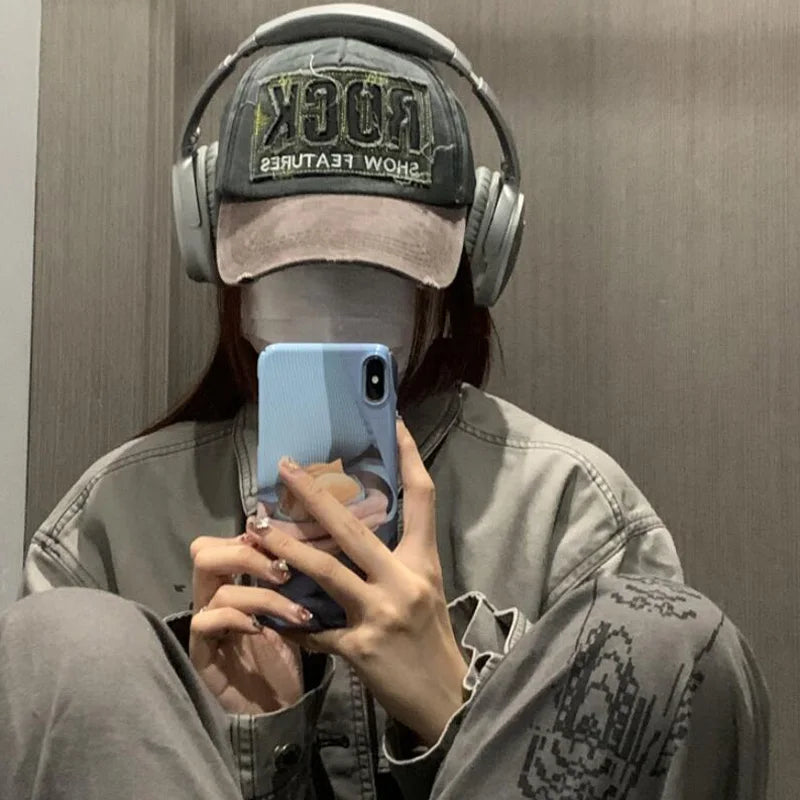 New Men and Women Frayed Old Baseball Cap Washed Cotton Peaked Rock Letter Embroidery Sun Hat Retro