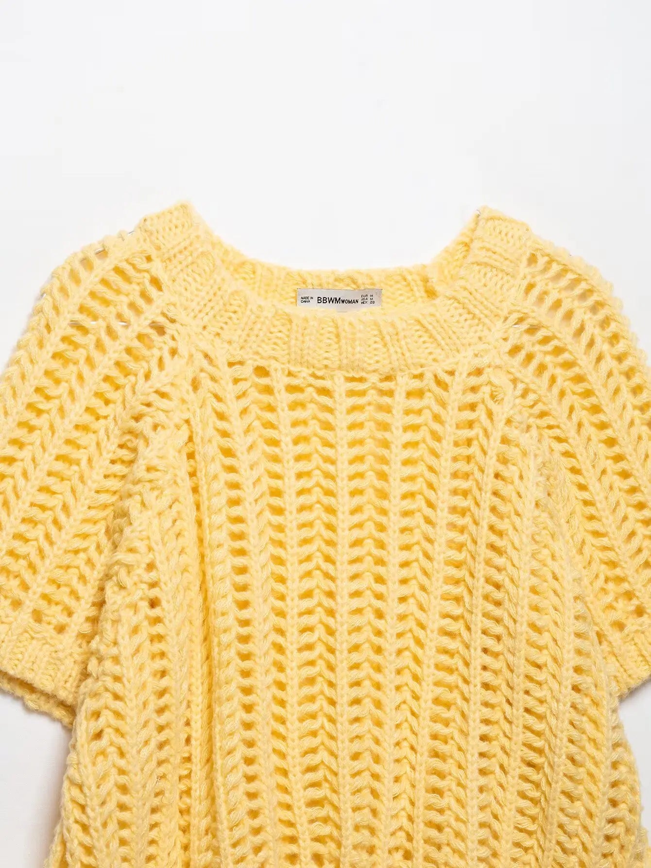 Hollow Out Knit Pullover Women Casual Round Neck Lace Up Bow Sweater Female Autumn Short Sleeves Solid Knitwears Lady