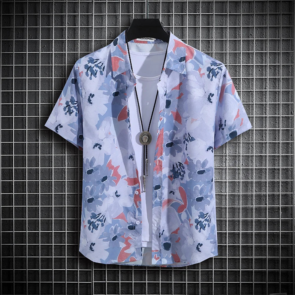 Stripe Men's Shirt Flower 2025 3d Print Shirt Casual Short-sleeved Tops Beach Party Shirts Man Hawaiian Shirt Male Clothes Loose