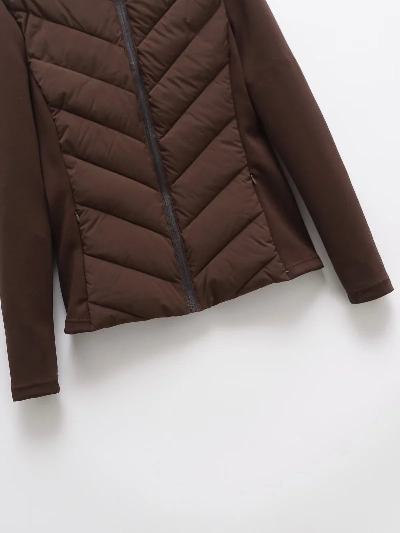 ETJ 2025 new  women's elegant fashion patchwork long sleeve standing collar hooded cotton jacket sport coat 8073227