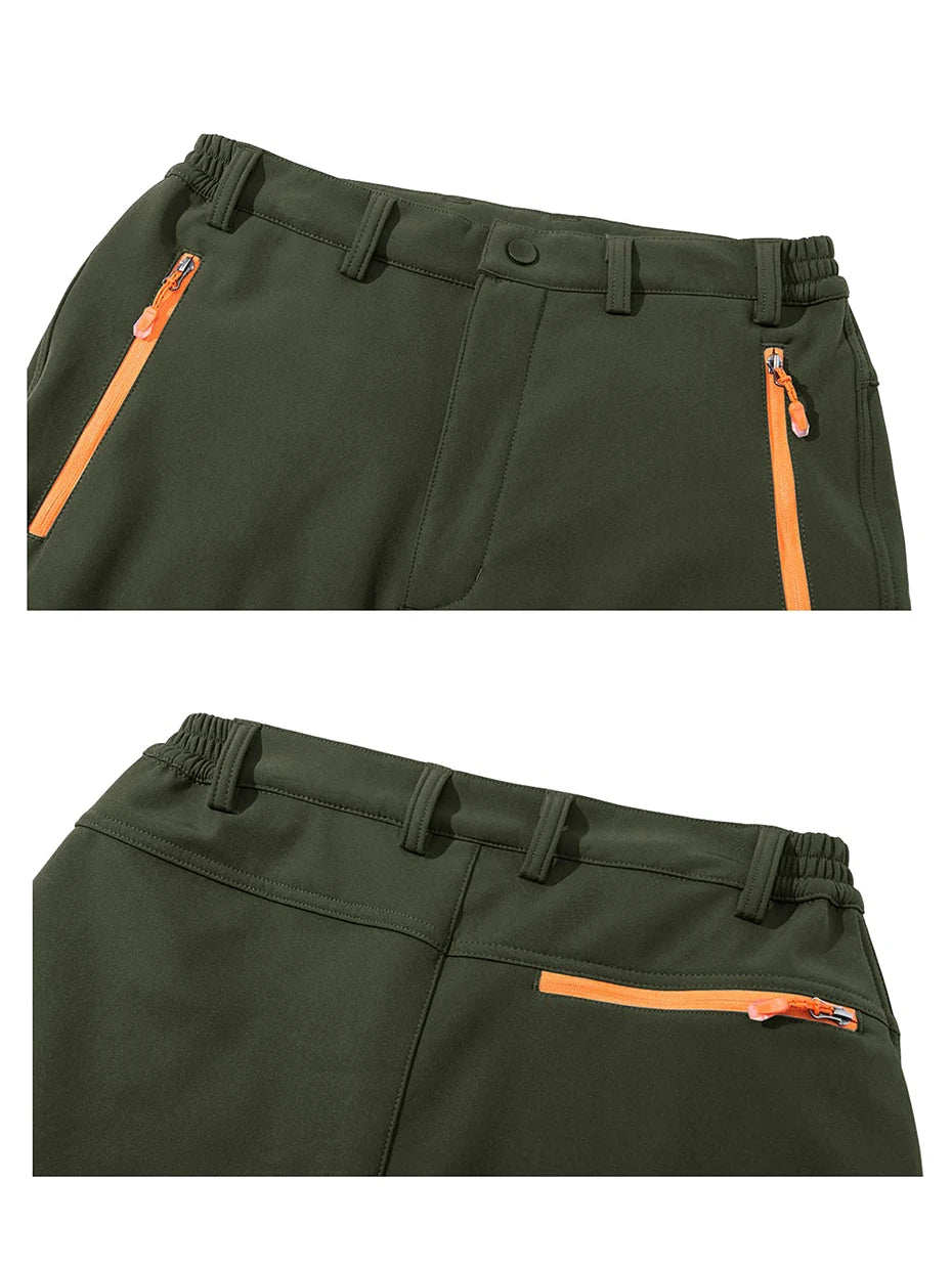 MAGCOMSEN Fleece Pants Men's Snow Ski Pants Windproof Shell Hiking Pants with 4 Zipper Pockets Winter Waterproof Trousers