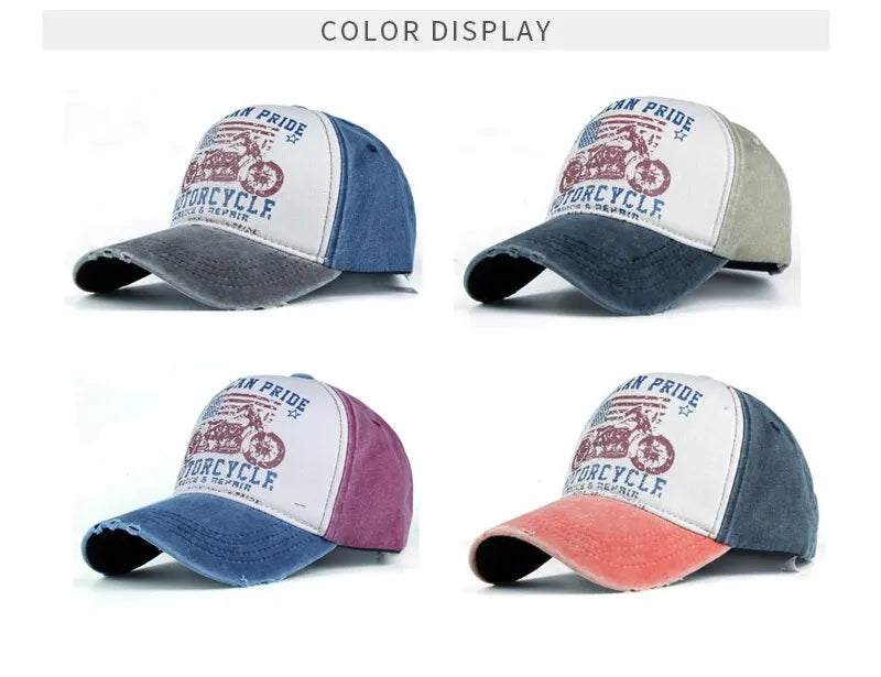 Fashion Trend Printing Motorcycle Truck Caps Washed Cotton Baseball Cap Mens Sun Hat Hip Hop Caps Cool Outdoor Hats