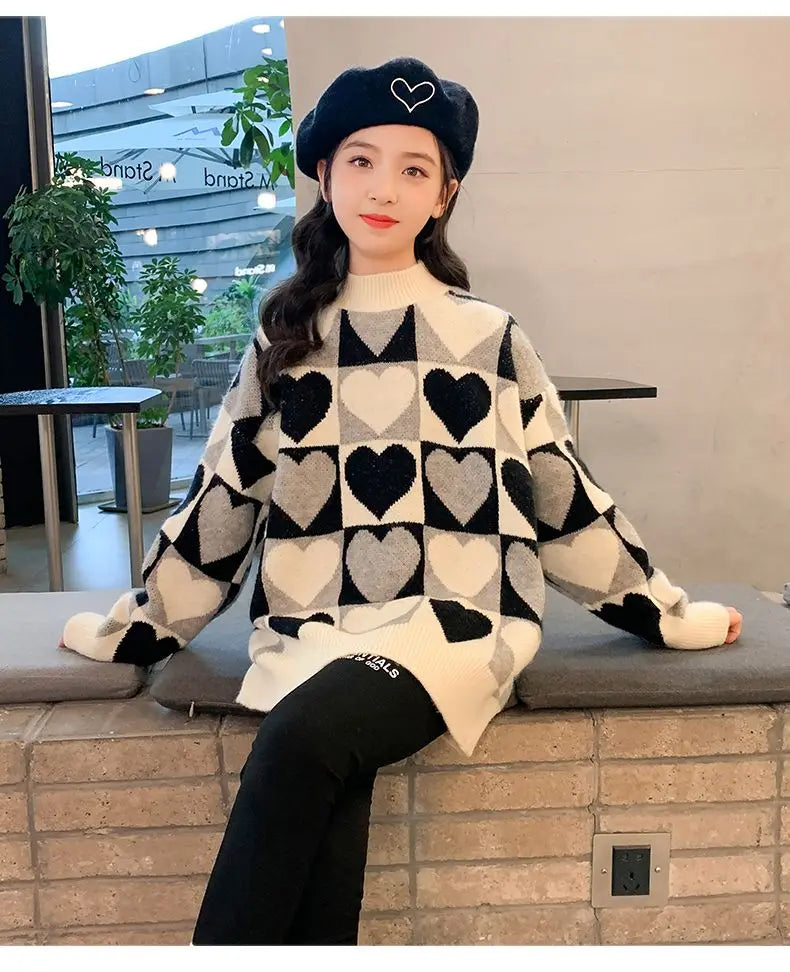 Girls Sweater Thickened Autumn Winter New Children's Fashion Knitted Top Christmas Winter Clothes for Girls 4 10 12 14 Years Old