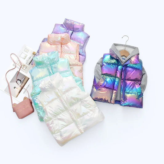 Kids Down Clothes Waistcoat Child Fashion Warm Vest Teen Thickened Down Clothing Boys Girls Dazzle Color Sleeveless Outerwear