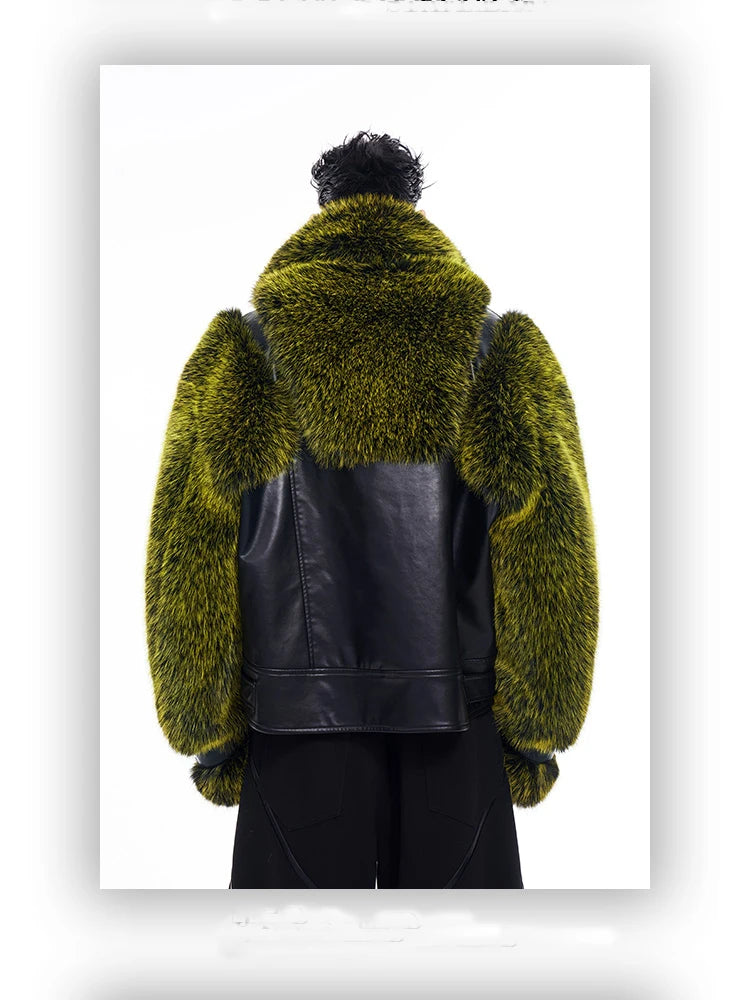 Mauroicardi Autumn Winter Cool Handsome Thick Warm Patchwork Faux Fur Coat Men Luxury Designer Clothes Zip Up Fluffy Jacket 2025