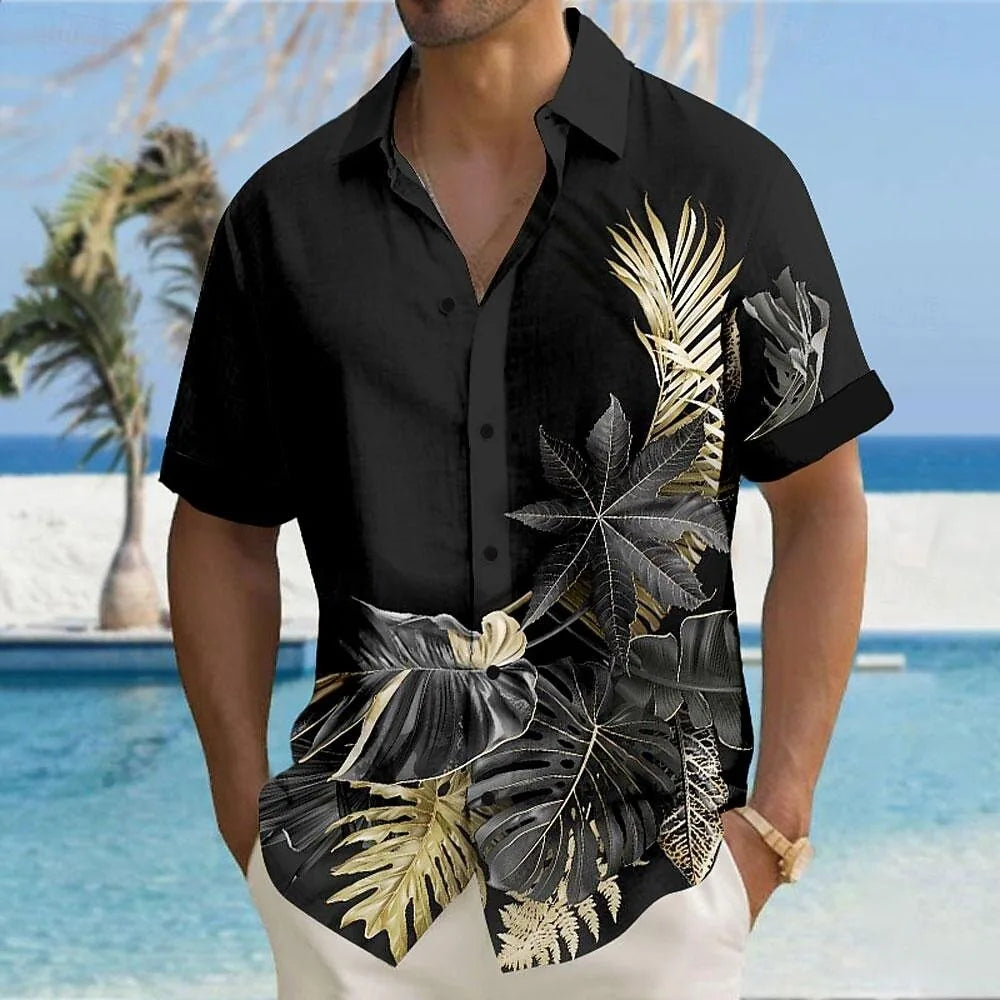 New men's street fashion short sleeved shirt top with 3D turtle print guitar pattern casual short sleeved shirt