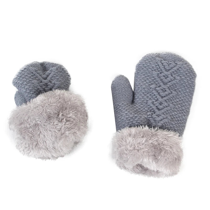 Kids Winter Hat Scarf Gloves Set Double Ball Fleece Lining Baby Hats for Boy Girl Solid Color Infant Knitting Beanie Cap 1-4Year
