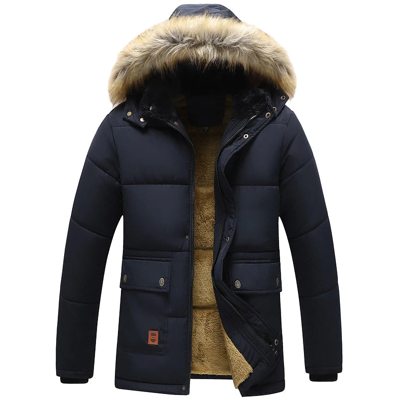 Men 2025 Winter New Windproof Fleece Warm Thick Jacket Parkas Coat Men Fashion Hooded Fur Collar Jacket Classic Casual Parka Men