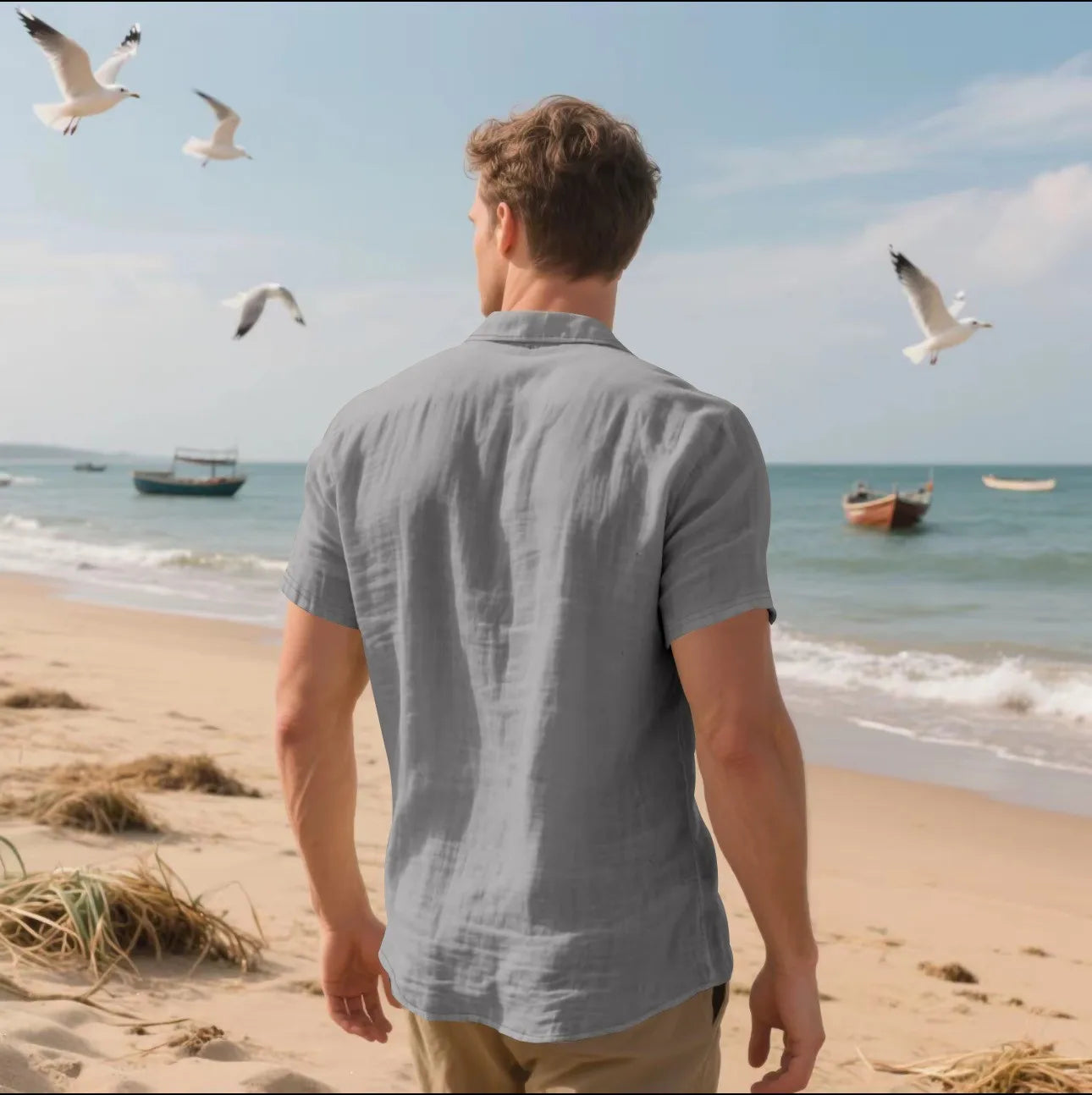 2026 New Men's Linen Casual Shirt Lightweight Breathable Button Down Pocket Design Loose Fit for Summer Outing