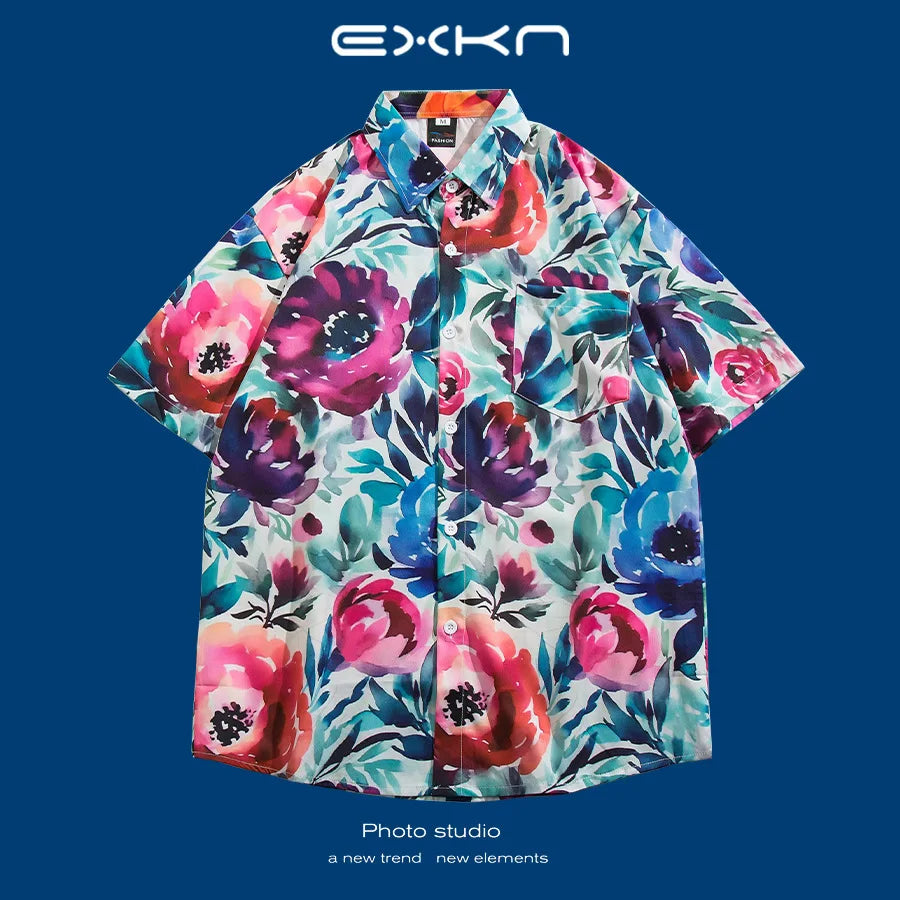 Hawaii Flower Men's Shirt Thai Style Loose Sleeveless Beach Casual Fashionable Shirt for Youth Suitable for All Seasons