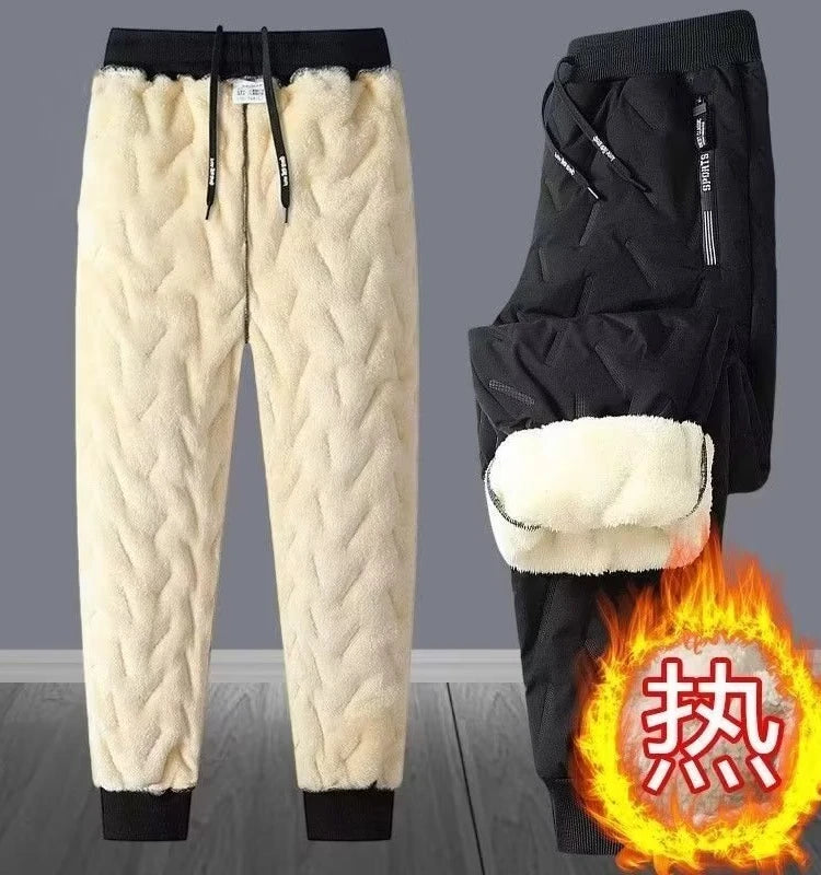 Lamb Velvet Winter Thiened Fce Lined Men's Snow Pants Outerwear Windproof Warm down Cotton Trousers Youth Faion