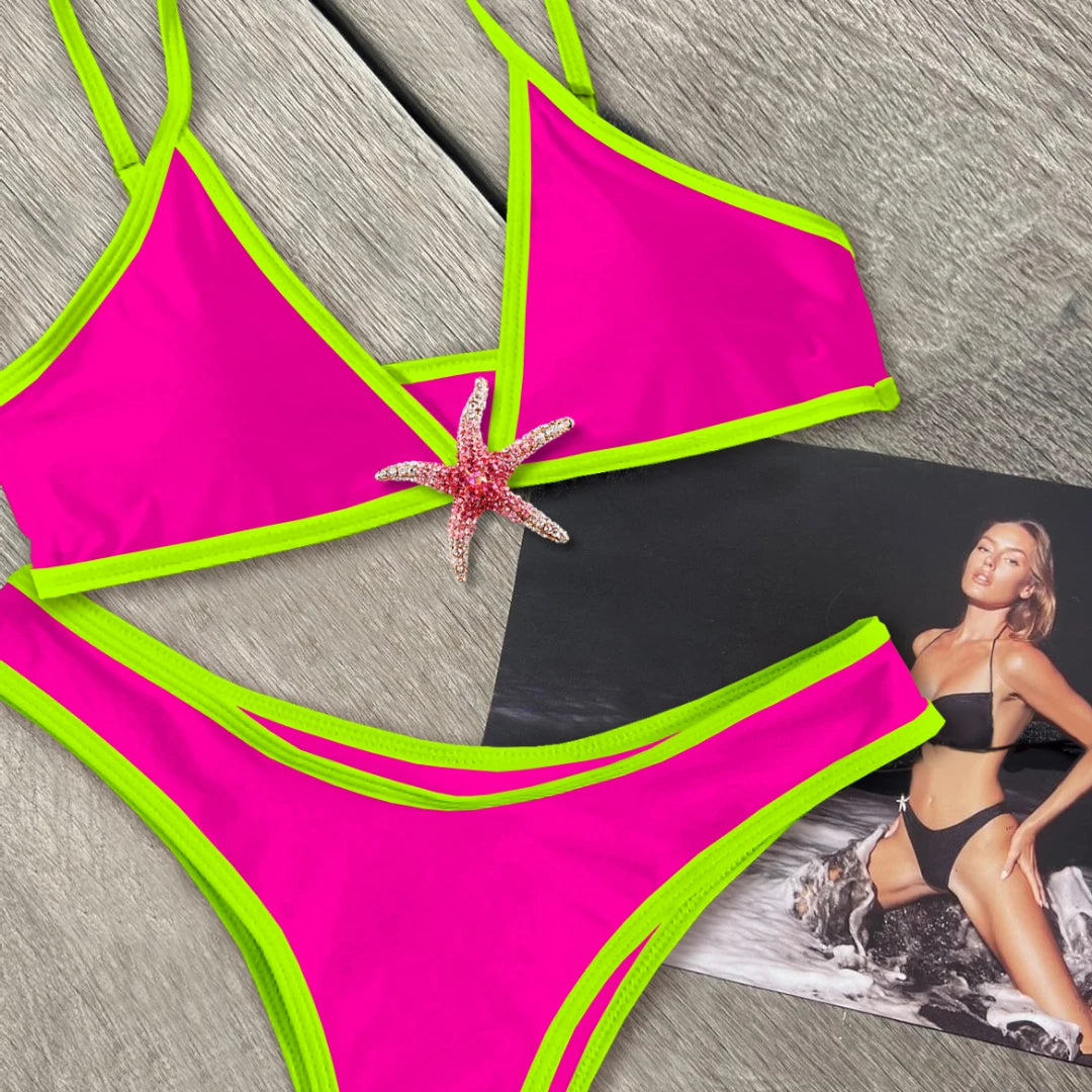 Shiny Star Bikinis Sexy Women Swimsuit Female Swimwear Bandeau Biquini Thong Triangle Swimming Suits Halter Bodysuit Beachwear