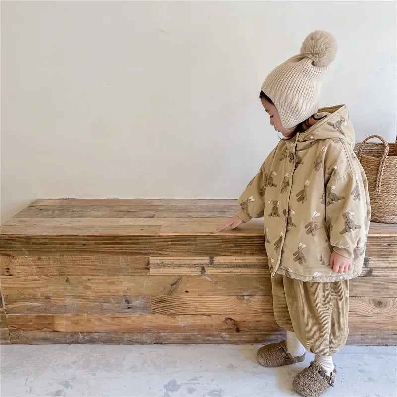 Children From 1 To 7 Years Outerwear Cartoon Kids Thick Padded Coat With Hood Korean Baby Clothing Girl Boy Jacket Warm Winter