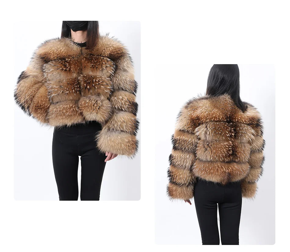 MAOMAOKONG Super Hot Winter Women Luxury Thick Real Raccoon Fur Coat Natural Fox Fur Jacket Plus Size Furry Jackets Female Vest