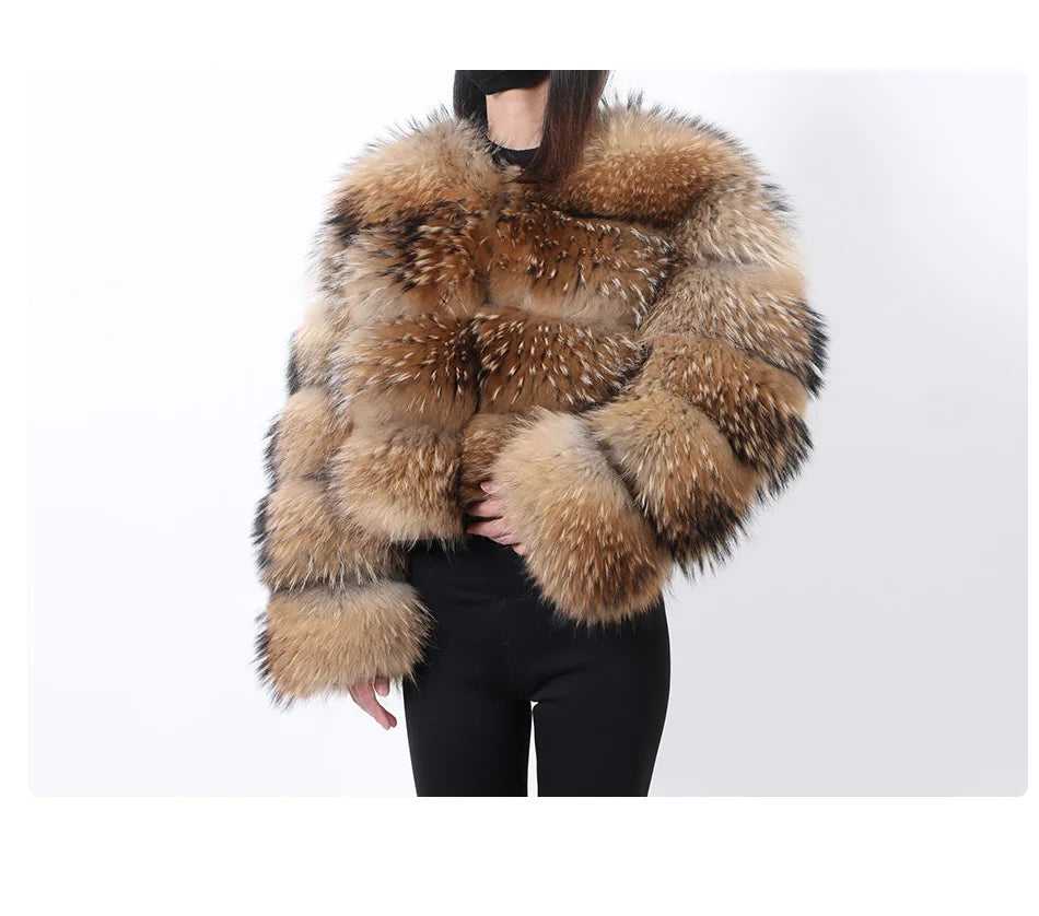 MAOMAOKONG Super Hot Winter Women Luxury Thick Real Raccoon Fur Coat Natural Fox Fur Jacket Plus Size Furry Jackets Female Vest
