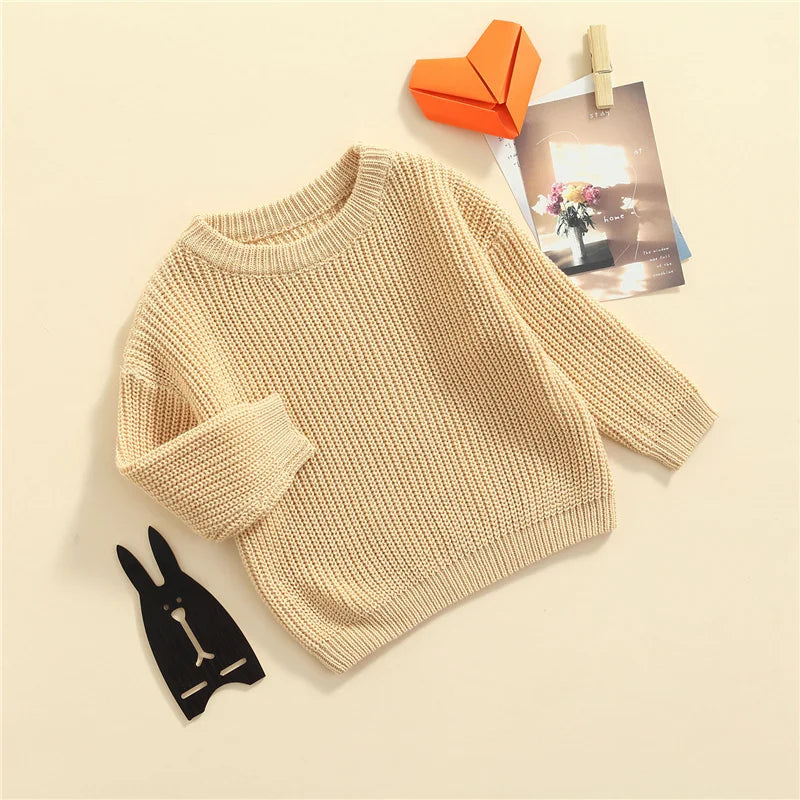 Suefunskry Newborn Baby Girl Boy Knitted Long Sleeve Autumn Winter Sweater Solid Loose Pullover Casual Tops Kids Clothes 3M-5Y