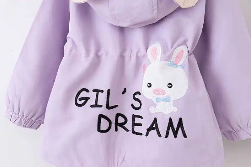 1-7 Years Baby Girls Jacket Spring And Autumn Casual Windbreaker Kids Outerwear Cute Rabbit Hooded Baby Coat Kids Clothes 2023