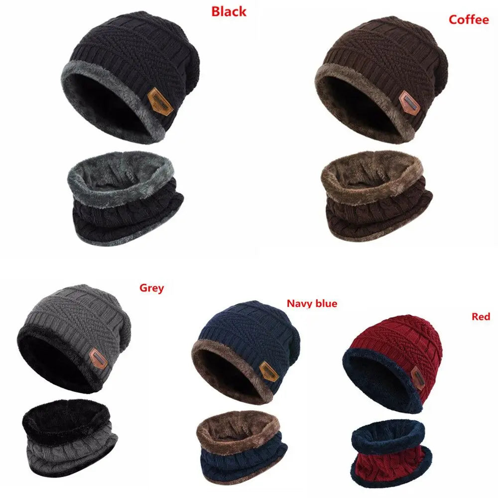 Kids Winter Neck Scarf Cap Set Fashion Beanie Warm Hat Scarf Set Neck Cover Fleece Knitted Thick Ski Cap Warm Balaclava Hat