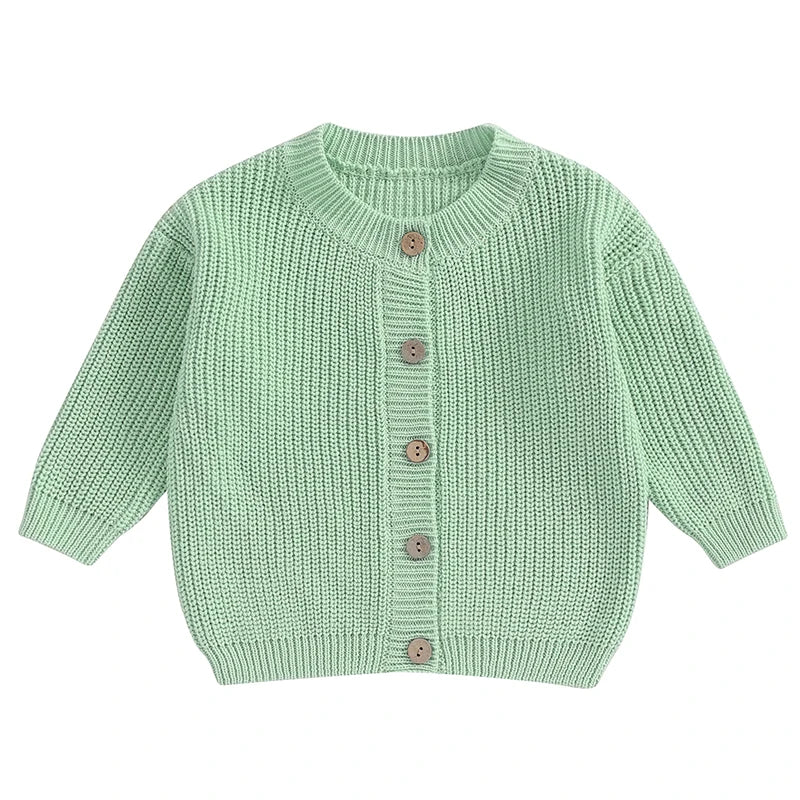 Suefunskry Baby Boys Girls Autumn Winter Knitted Sweater Long Sleeve Solid Color Single-breasted Knitwear Cardigan Jacket