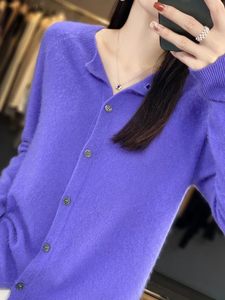 Long Sleeve 100% Merino Wool Sweaters Cashmere Cardigan Spring Autumn Women O-Neck Knitwear Tops Clothing Fashion Basic Tops