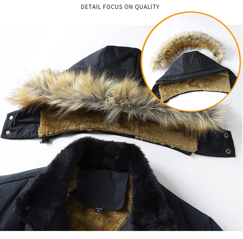 Men 2025 Winter New Windproof Fleece Warm Thick Jacket Parkas Coat Men Fashion Hooded Fur Collar Jacket Classic Casual Parka Men