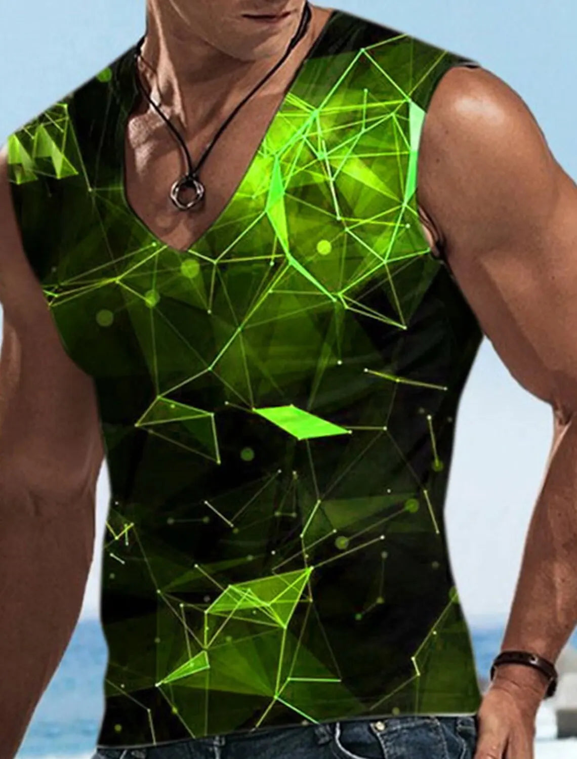 Men\'s Vest Sleeveless T Shirt Patterned Spliced Flame Shirt Casual Muscle V Neck Clothing 3D Printed Sports Running Fitness