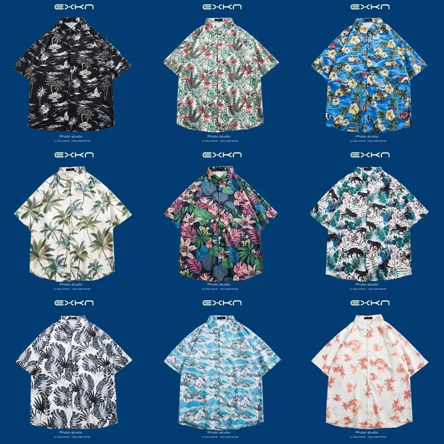 Hawaiian Print Loose Fit Short Sleeve Men's Shirt Thai Style Restaurant Casual Fashion Beach Vacation Shirt Polyester Quick Dry