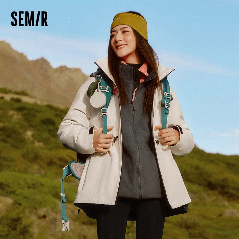 Semir Down Jacket Women 2024 New Two-Piece Three-in-One Outdoor Travel Daily Versatile Three-Resistant Outerwear for Women