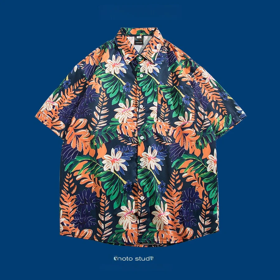 Hawaii Flower Men's Shirt Thai Style Loose Sleeveless Beach Casual Fashionable Shirt for Youth Suitable for All Seasons