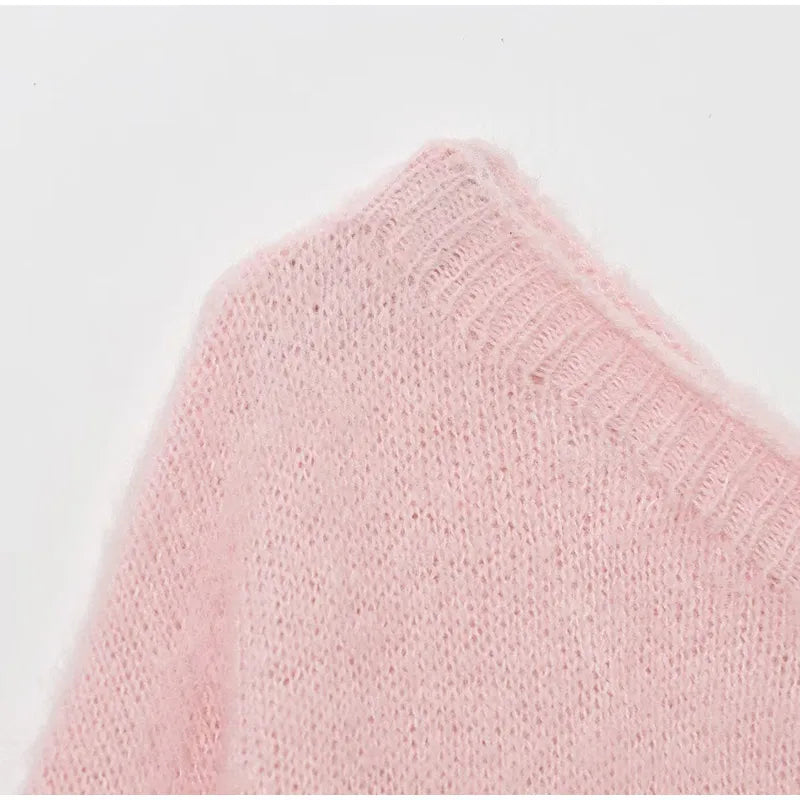 Women Solid Off Shoulder Pullover Fashion Classic Full Sleeve Loose Knitted Mohair Knitwear Lady High Street Autumn Sweaters