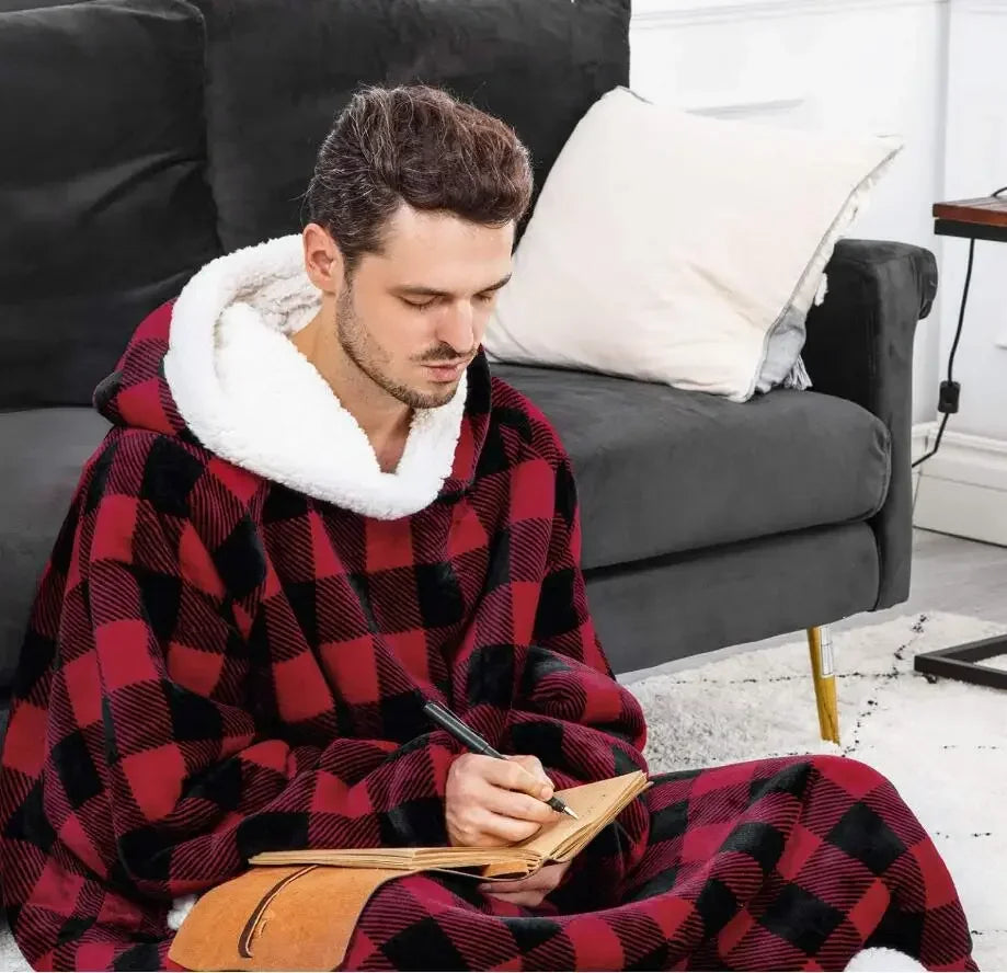 2024 Winter Super Long Flannel Blanket Winter Hoodies Sweatshirt Women Men Pullover Fleece Giant TV Oversized Blanket