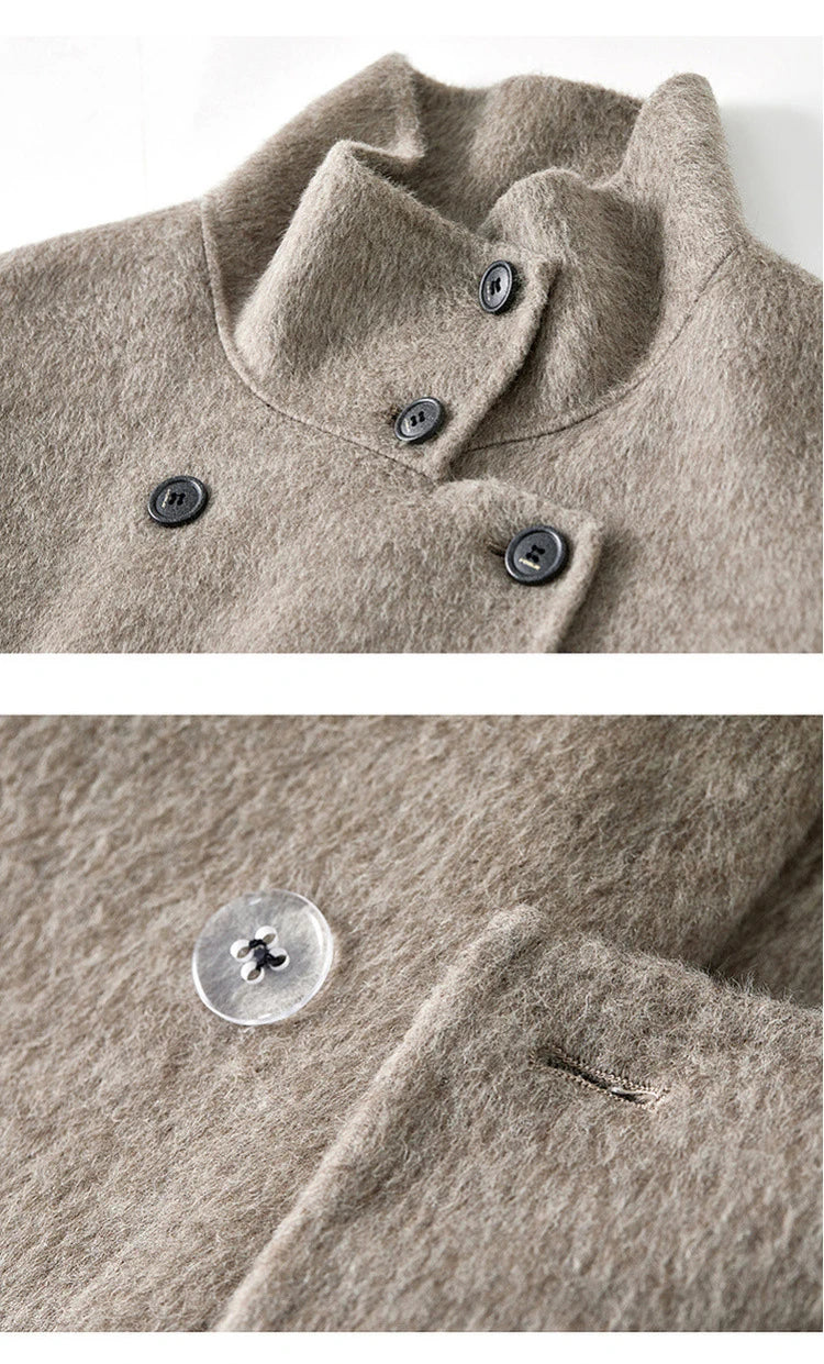 SENTUBILA 100% Wool Coats For Women Winter Jackets 2025 Stand Turtleneck Double Sided Short Outerwears Female Clothes W44O56626