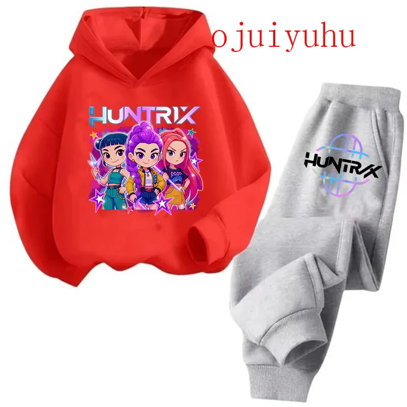 2025 movie korean style Sets Children Hoodies Kpop Demon Hunters Pullover Sweatshirt Trucksuit Cartoon Girls Boy Kids Clothes