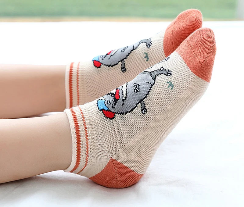 5 Pairs Kids Socks for Children Boys Girls Cartoon Dinosaur Summer Low Cut Slipper Hosiery Ankle Footed Casual Sock 1-12 Years