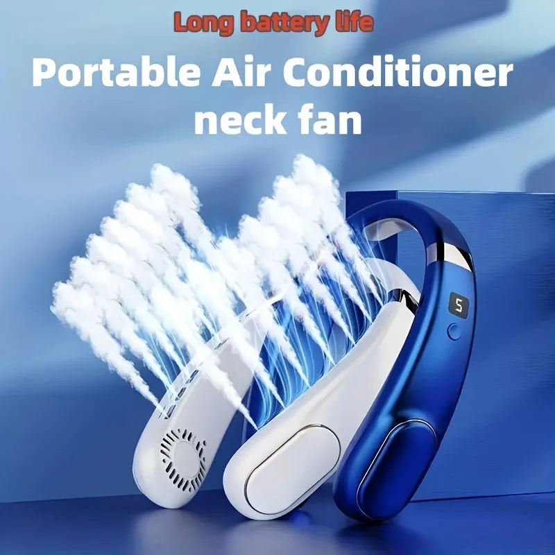 2024 New portable neck fan with digital display, 5-speed adjustment, silent operation, neck ice porcelain body sensation, long b