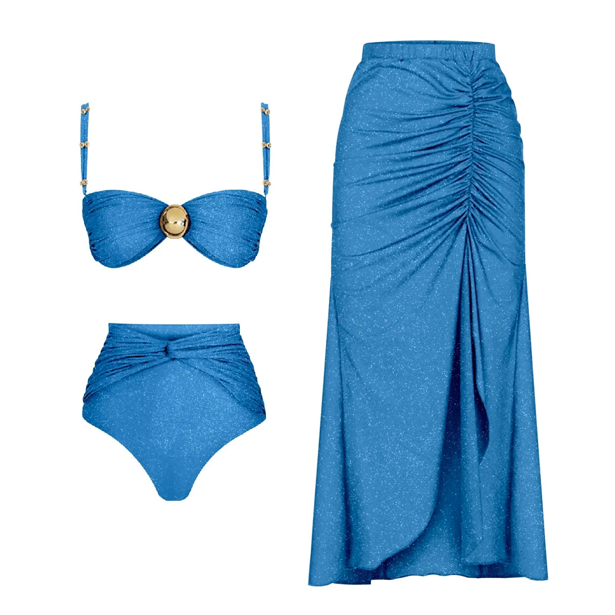 Sexy Bikini Set With Cover Up Luxury Woman Swimsuit Off Shoulder Swimwear High Waist Push Up Biquini Bathsuit Beach Outfits