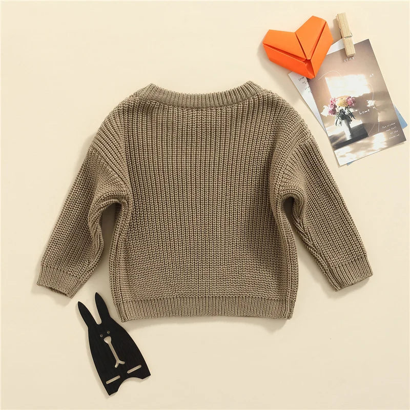 Suefunskry Newborn Baby Girl Boy Knitted Long Sleeve Autumn Winter Sweater Solid Loose Pullover Casual Tops Kids Clothes 3M-5Y