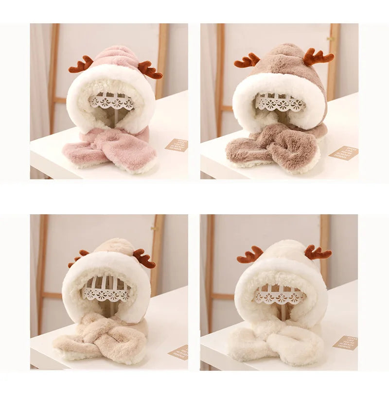 Winter Baby Hat Scarf One-Piece Faux Fur Baby Bonnet Infant Cap Kids Hats for Girls Boys Ears Neck Warmer Children Beanie 6-30M